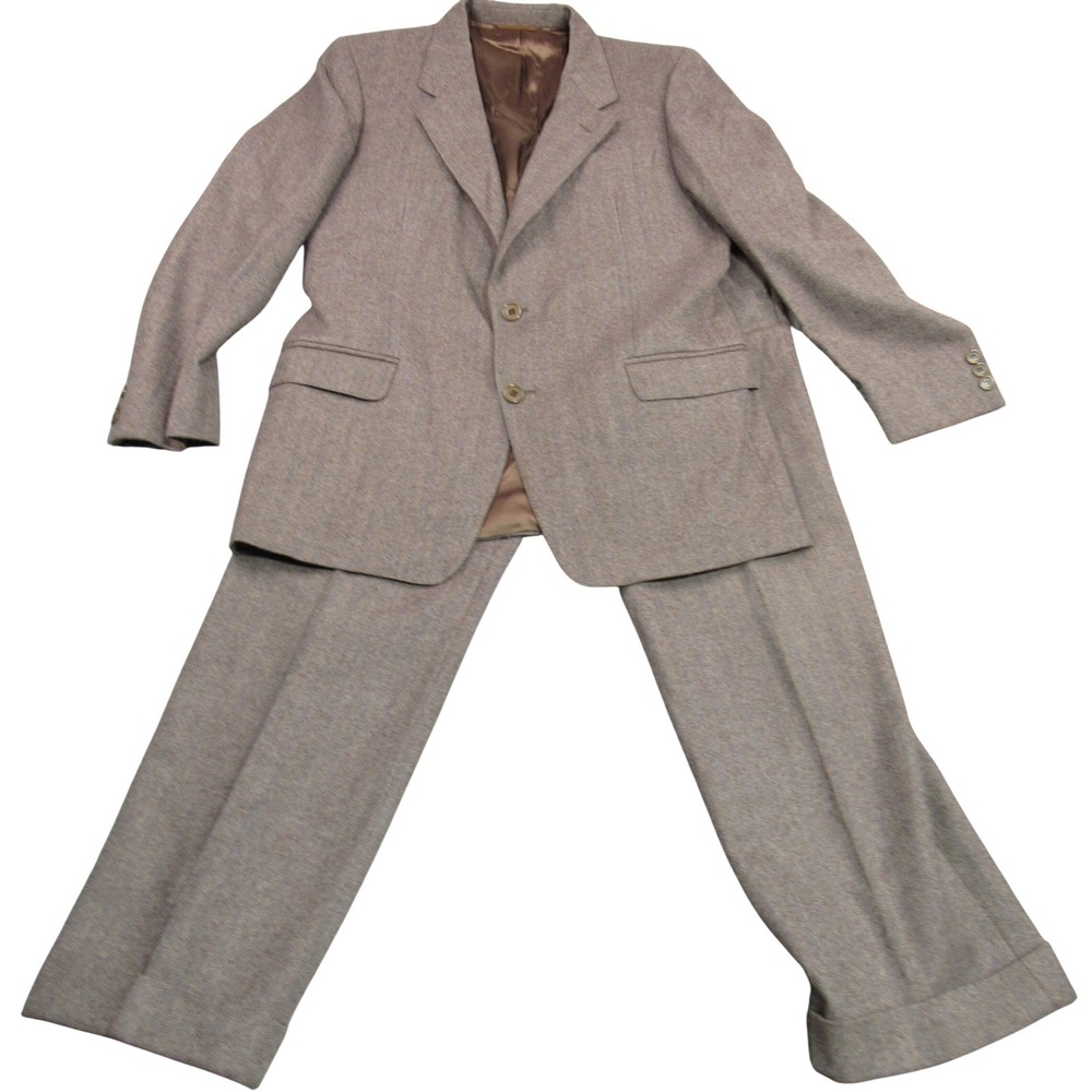 SSSSSSSSSSSSS Mens Brown Herringbone 100% Wool 2-Piece Suit Italy Size 38 26029
